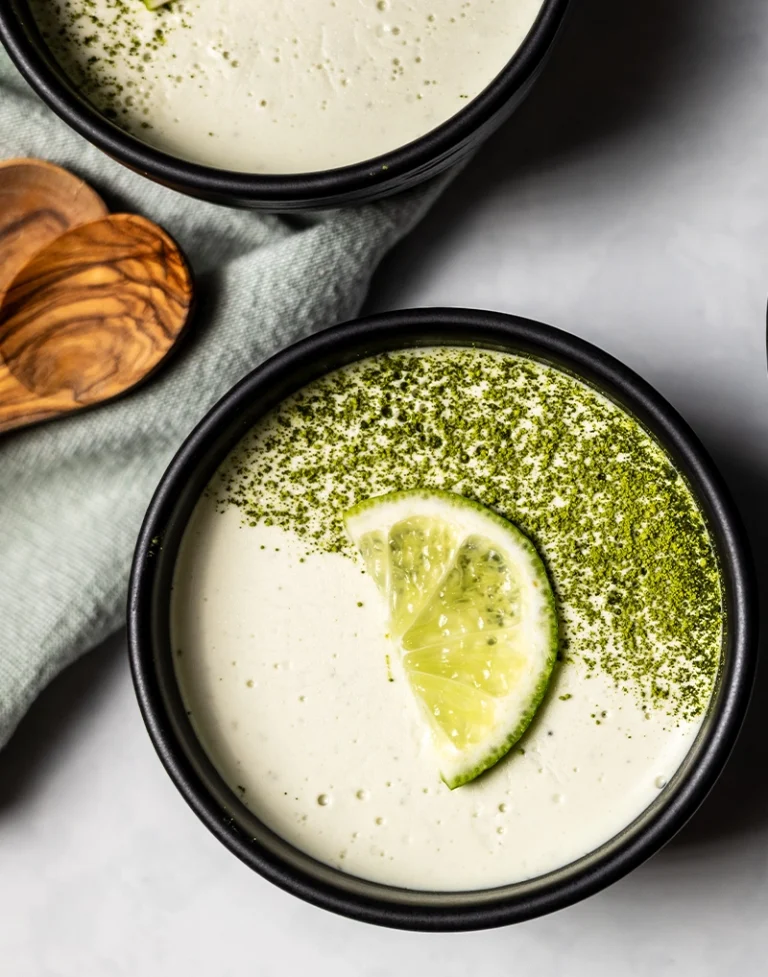 dairy-free coconut lime panna cotta with matcha