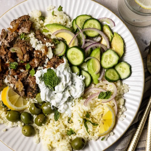aip turkey gyro cauliflower rice bowl
