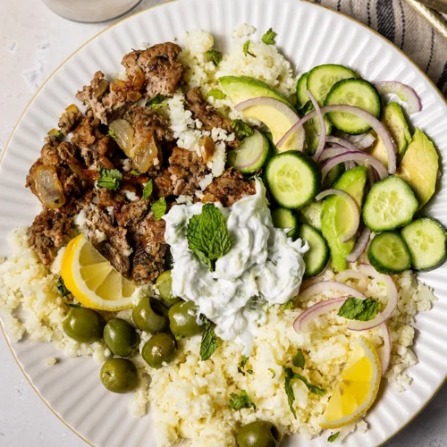 turkey gyro cauliflower rice bowl